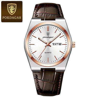 Hot Selling POEDAGAR 930 Man Wristwatch Stainless Steel Leather Strap Waterproof Luminous Men's Watches for Montre Homme Relojes