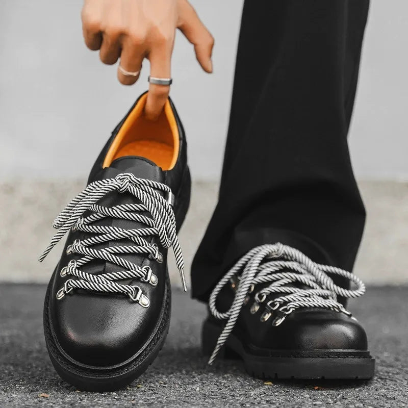 New Design Thick Sole Pointed Toe Faux Suede Leather Derby Shoes Classic Durable Height Increasing Dress Shoes