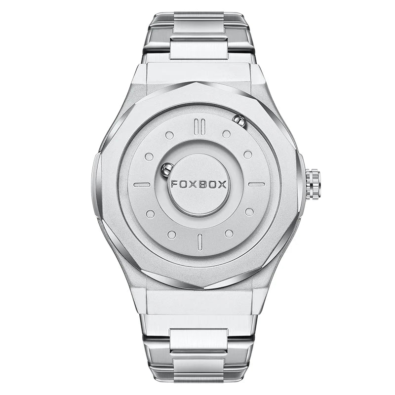 For FB0091 43mm Dial Gray Leather Men's Cartoon Simple Magnetic Levitation Watch with 3D Floating Ball Waterproof Gift Box