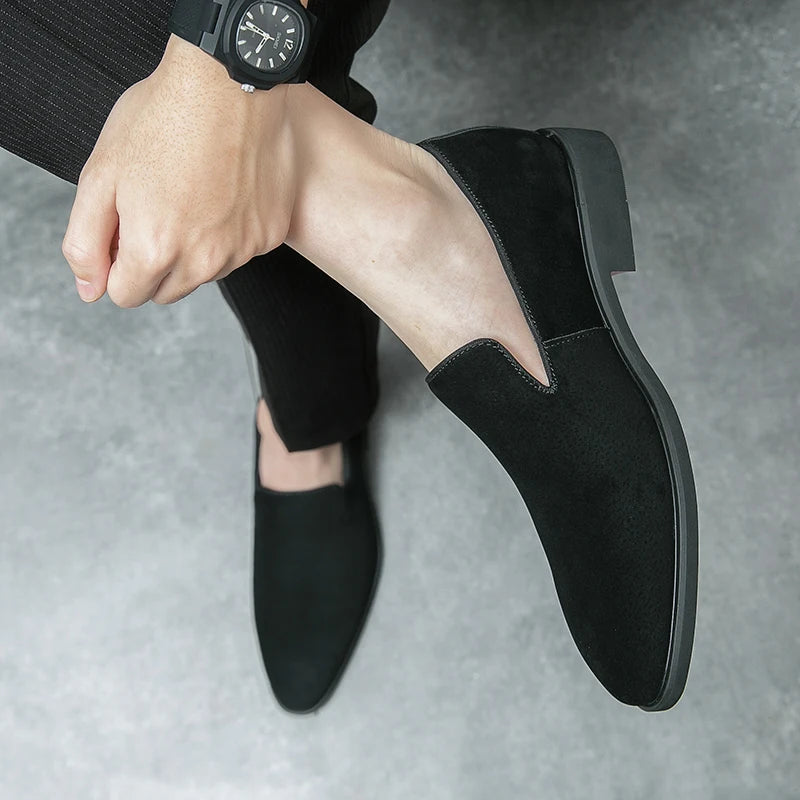 Suede Leather Slip on Casual Loafers Breathable Fashion Red Bottoms for Men Shoes