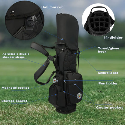 14 Divider Pu Leather Waterproof Golf Stand Bag Custom Light Weight Stand Golf Bags