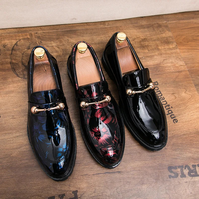Popular Stylish Leather Men Dress Shoes Office Business Wedding Loafers Colorful Glossy Buckle Strap Oxford Shoes for Party Wear
