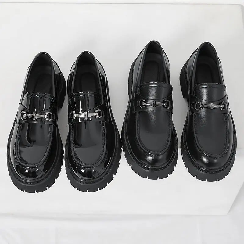 Thick Sole Patent Leather Dress Shoes Comfortable Casual Slip on Height Increasing Loafer Shoes for Men