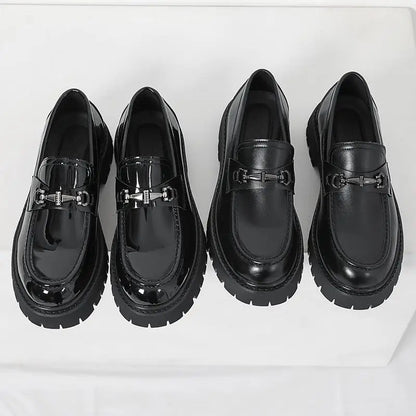 Thick Sole Patent Leather Dress Shoes Comfortable Casual Slip on Height Increasing Loafer Shoes for Men
