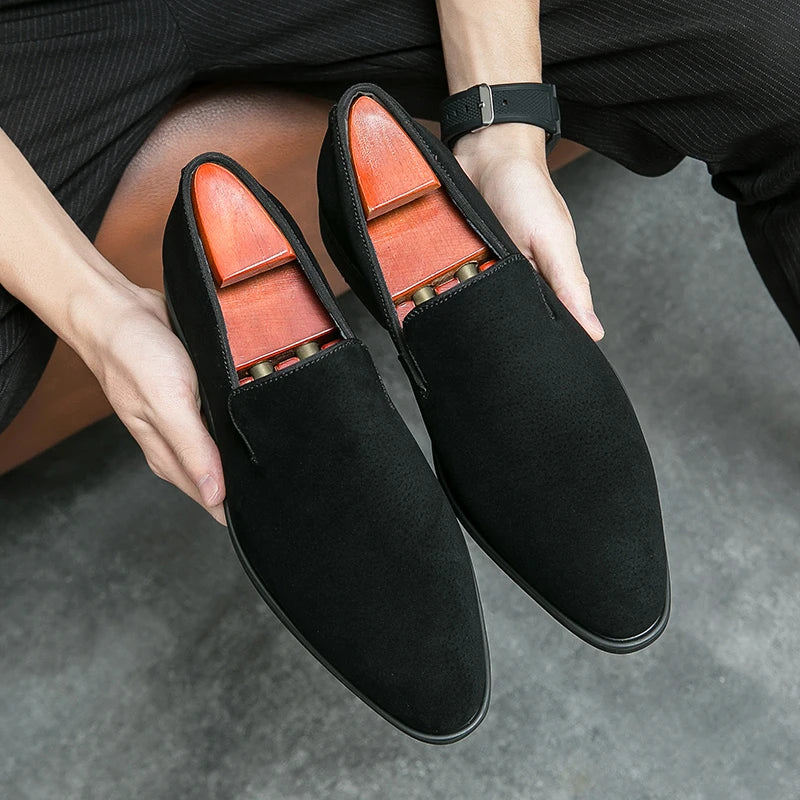 Suede Leather Slip on Casual Loafers Breathable Fashion Red Bottoms for Men Shoes