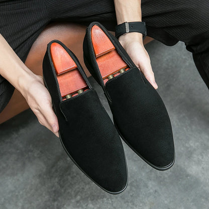Suede Leather Slip on Casual Loafers Breathable Fashion Red Bottoms for Men Shoes