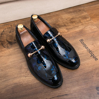 Popular Stylish Leather Men Dress Shoes Office Business Wedding Loafers Colorful Glossy Buckle Strap Oxford Shoes for Party Wear