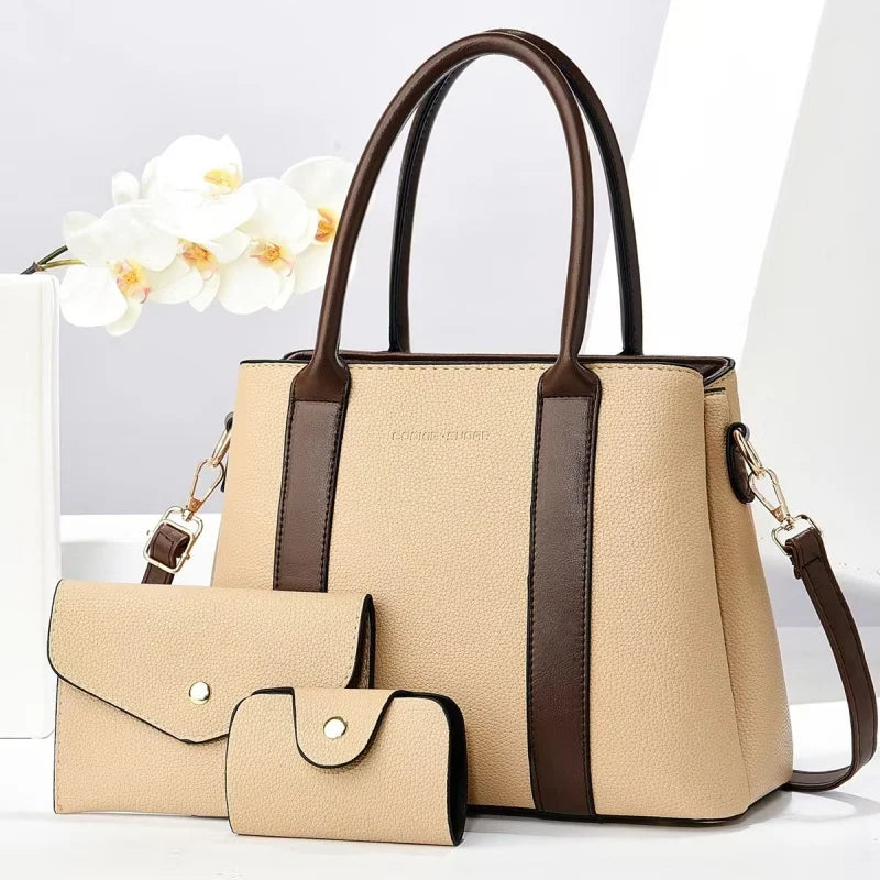 2025 New Luxury Designer Women's 3-Piece PU Leather Handbags Wallet Set Shoulder Bags Nylon Zipper Closure Wholesale Products