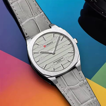 CURREN Men's Minimalist No Seconds Hand Design Quartz Watch, Fashion Slim Lightweight Leather Strap Wristwatches 8480