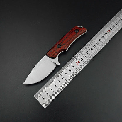 BM 15017 Small Straight Blade Full Handle 2.56 Inch Wooden Handle EDC Hunting Knife Wilderness Survival Tool Leather Scabbard