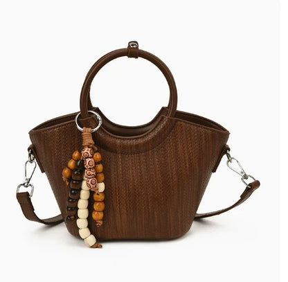 HotSale Small Satchel Bag Bead Charm Accent Vintage Hardware Detachable Strap PU Leather Date Night Elegant Handbag