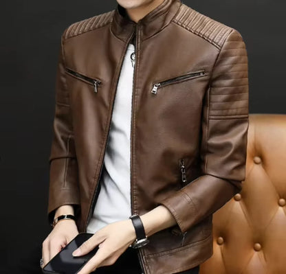OEM Autumn Winter New Products Men Casual Outwear Stand Collar Faux Leather Motorcycle Jackets Youth Slim PU Coats