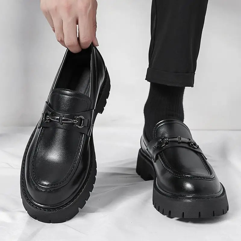 Thick Sole Patent Leather Dress Shoes Comfortable Casual Slip on Height Increasing Loafer Shoes for Men