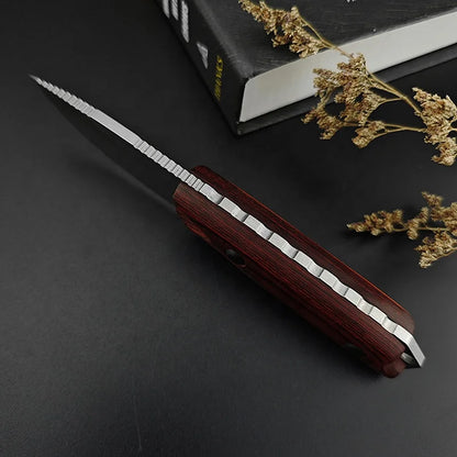 BM 15017 Small Straight Blade Full Handle 2.56 Inch Wooden Handle EDC Hunting Knife Wilderness Survival Tool Leather Scabbard