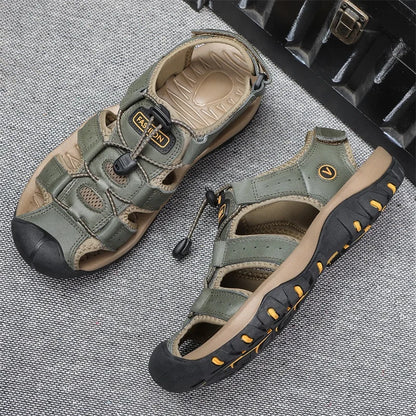 Genuine Leather Upper Extra Size Men's Outdoor Trail Hiking Walking Sandals Summer Sports Beach Shoes for Men