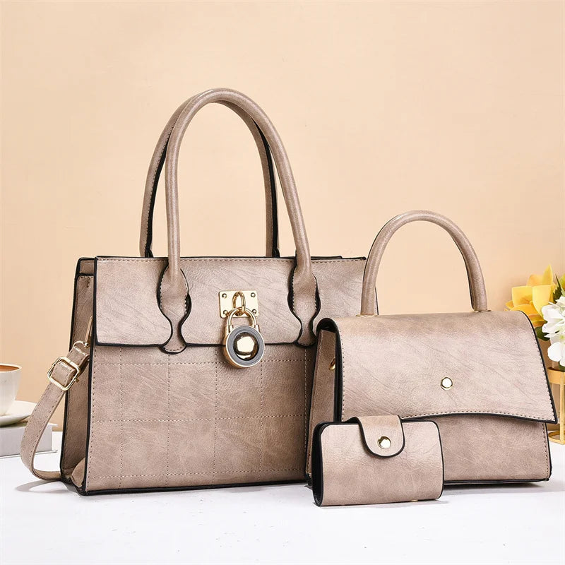 2026 acs Main Pour Femmes Luxury Designer Women's 3-Piece PU Leather Handbags Wallet Set Shoulder Bags Nylon Zipper Closure