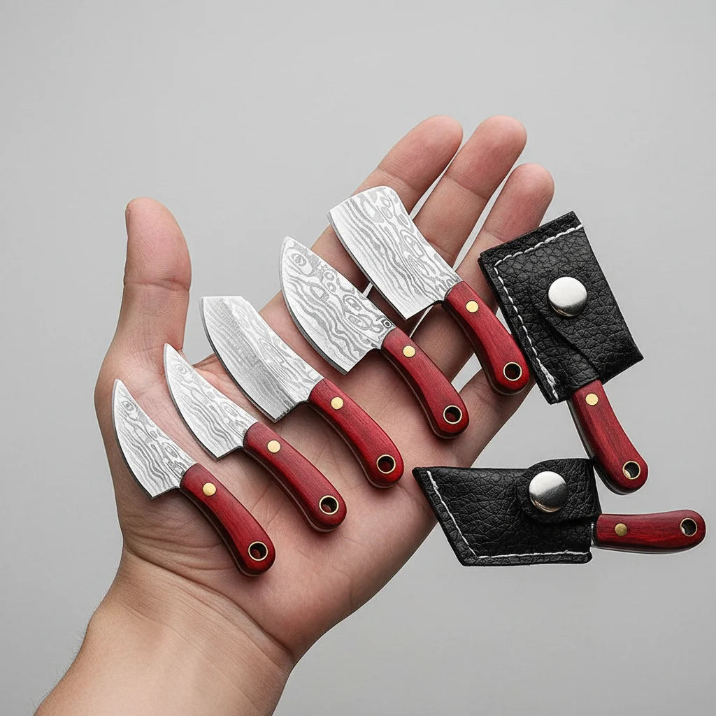 YATONG Mini Outdoor Multi-Functional Knife Set OEM 3Cr13 Stainless Steel Blade Wood Handle DIY Grade Scabbard Keychain Leather 1