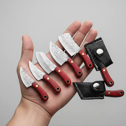 YATONG Mini Outdoor Multi-Functional Knife Set OEM 3Cr13 Stainless Steel Blade Wood Handle DIY Grade Scabbard Keychain Leather 1
