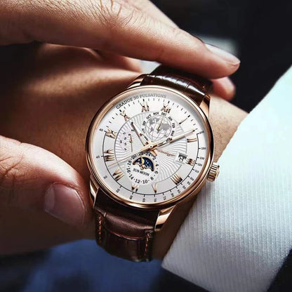 POEDAGAR Top Men's Watches Waterproof Genuine Leather Calendar Luminous Wristwatches for Sport Business Fashion Reloj Relogio