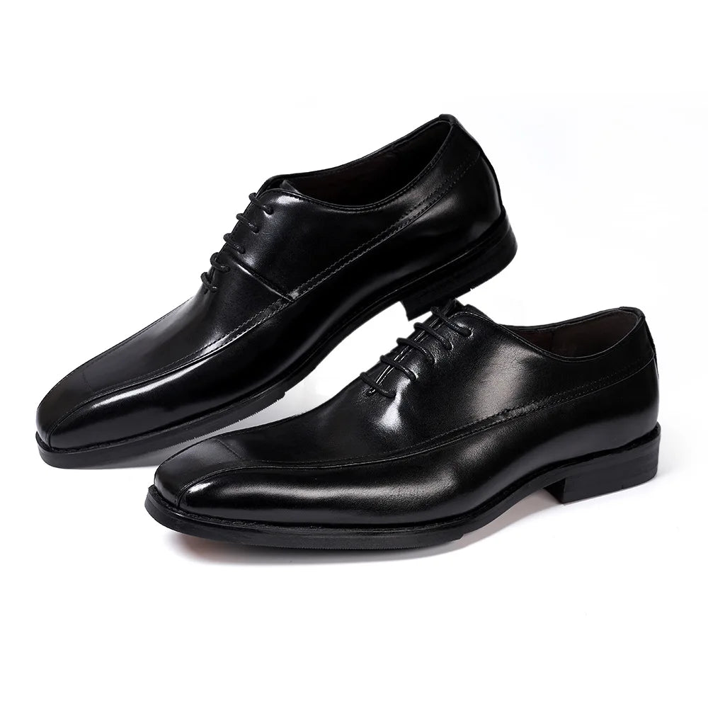 2026 High-End Handmade Men's Genuine Leather Lace-up Flat Dress Oxford Shoes Square Toe Casual Business Daily Use Wedding Spring