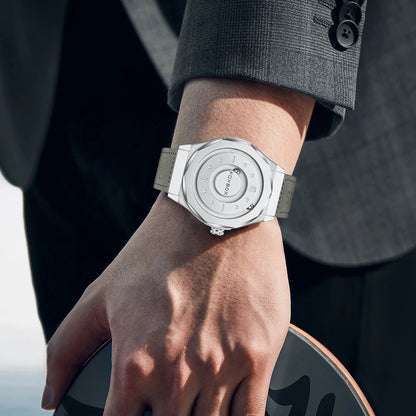 For FB0091 43mm Dial Gray Leather Men's Cartoon Simple Magnetic Levitation Watch with 3D Floating Ball Waterproof Gift Box