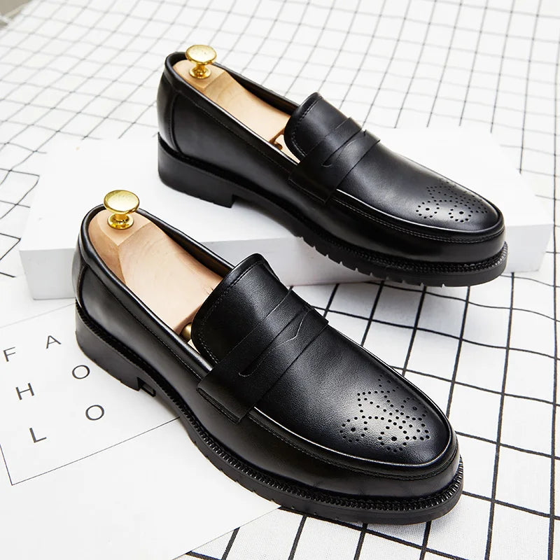 New Design Pure Color Comfort Fashion Loafers High Quality Slip-on PU Leather Oxfords Dress Shoes Men