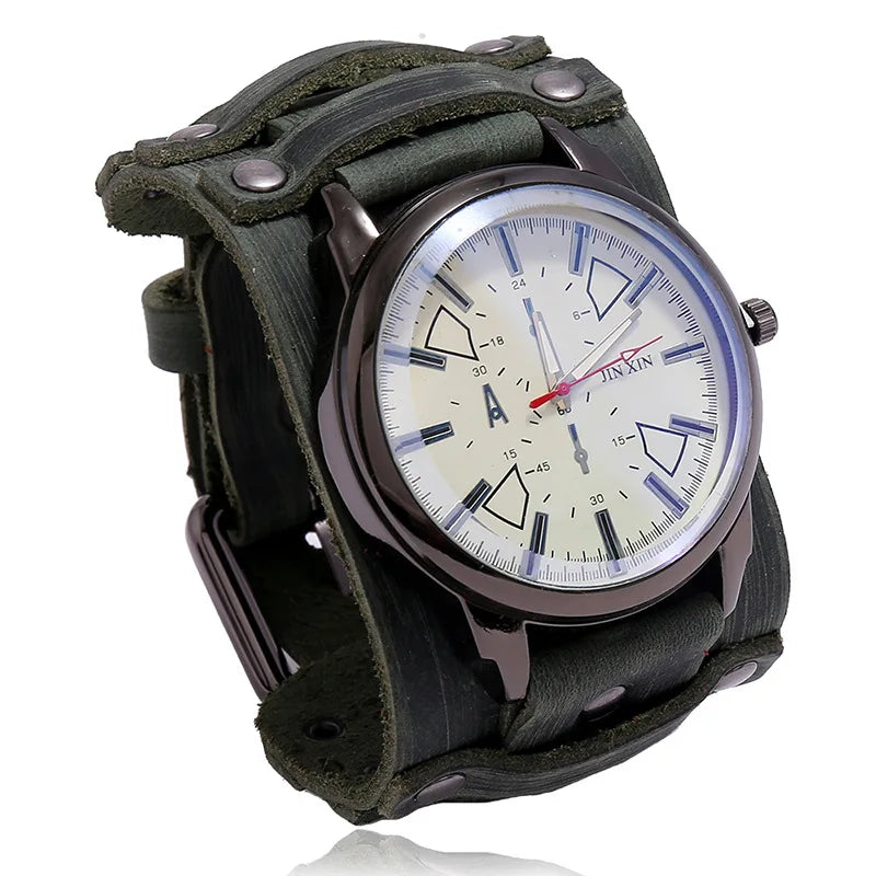 Hot Selling Popular Accessories Retro Genuine Leather Watch Band Personality Men's Punk Quartz Watch Bracelet
