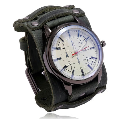 Hot Selling Popular Accessories Retro Genuine Leather Watch Band Personality Men's Punk Quartz Watch Bracelet