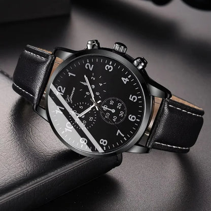 Wholesale Cheap Alloy Fashion Classic Leather GENEVA Calendar Quartz Bracelet and Watches Set for Men