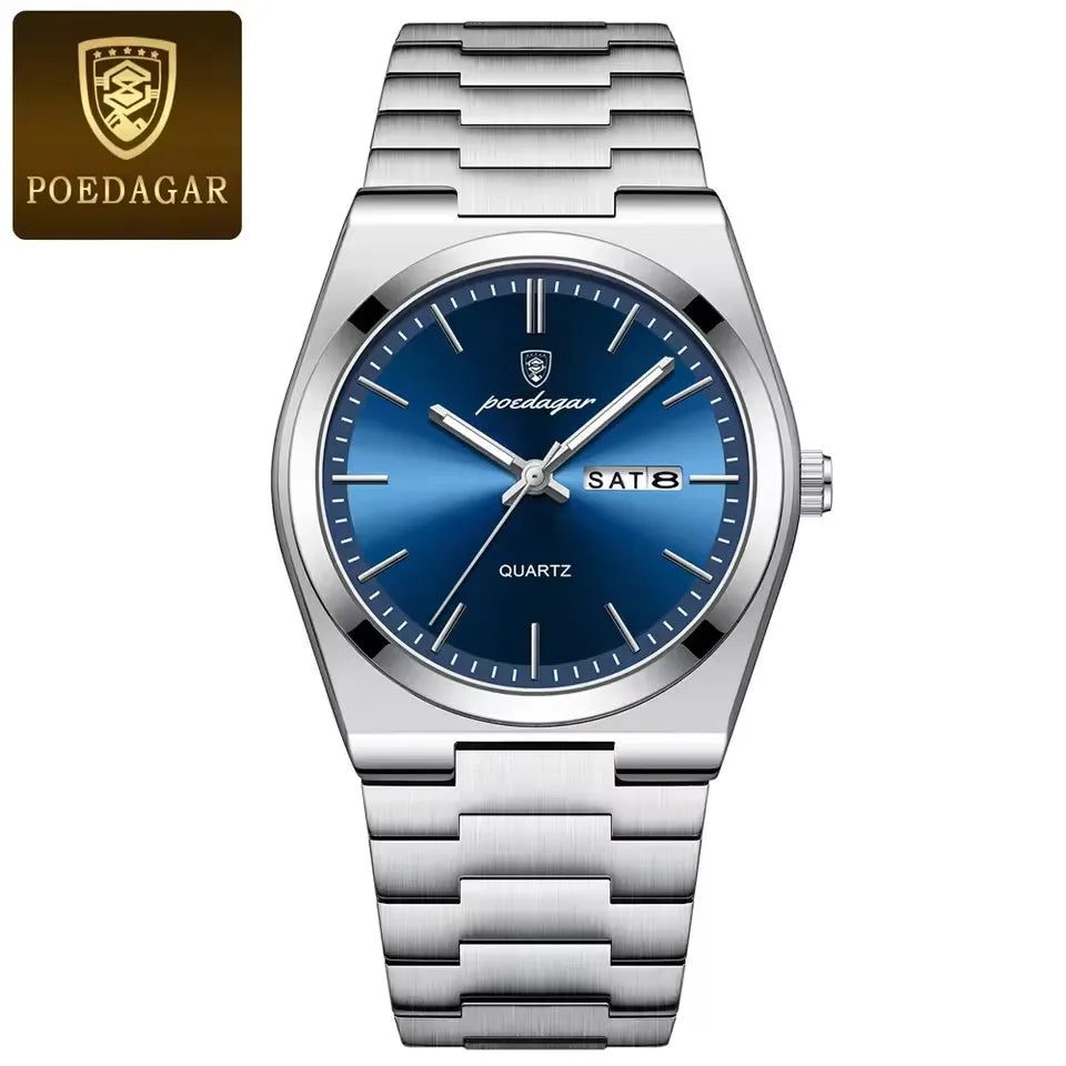 Hot Selling POEDAGAR 930 Man Wristwatch Stainless Steel Leather Strap Waterproof Luminous Men's Watches for Montre Homme Relojes