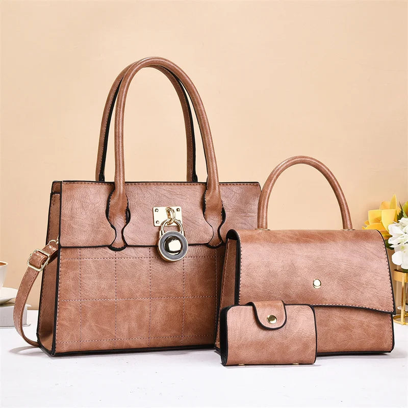 2026 acs Main Pour Femmes Luxury Designer Women's 3-Piece PU Leather Handbags Wallet Set Shoulder Bags Nylon Zipper Closure