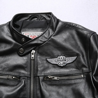 Wholesale Fashion Personalized 100% Pure Cowhide Coat Mens Black Colour Motorcycle Genuine Leather Jacket