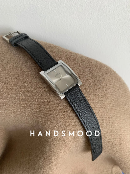 French Retro Romance Premium Touch Leather Ladies' Watch - Timeless Grey, Minimalist Square Design, Versatile for Commuting