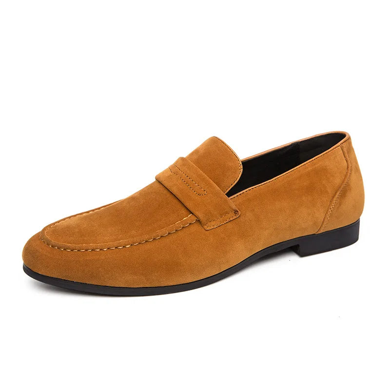 New Brown Men's Leather Dress Shoes Stylish Mocasines Loafers Slip-On Closure Mens Dress Shoes