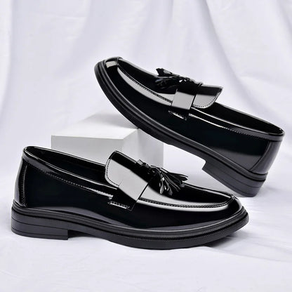 Men's Tassel Loafers Black PU Leather Dress Shoes Soft Rubber Outsole Cushioned Anti-Slip Winter Formal Casual Shoes