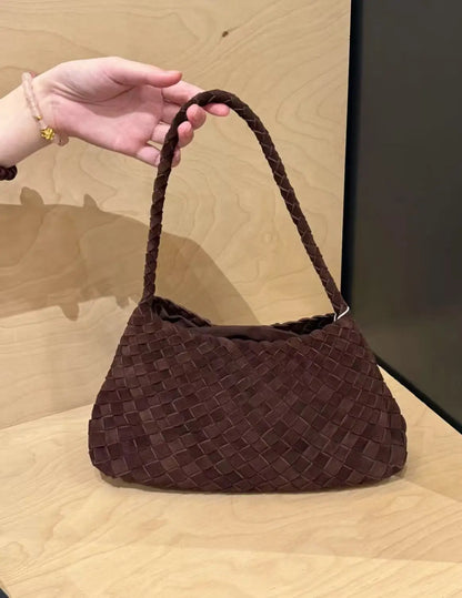 New Arrival Unique Retro Green Women's Suede Hobos Shoulder Bag Large Capacity Genuine Leather Lining Luxury Durable Button