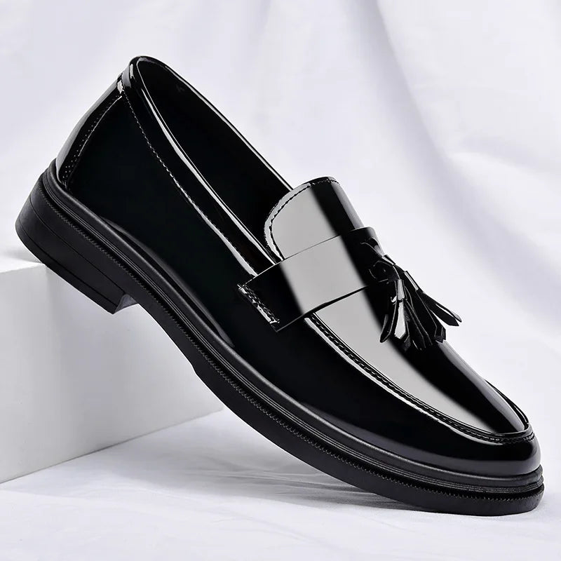Men's Tassel Loafers Black PU Leather Dress Shoes Soft Rubber Outsole Cushioned Anti-Slip Winter Formal Casual Shoes