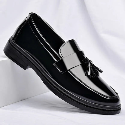 Men's Tassel Loafers Black PU Leather Dress Shoes Soft Rubber Outsole Cushioned Anti-Slip Winter Formal Casual Shoes
