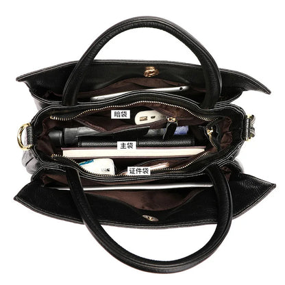 New Woven Texture Genuine Leather Handbag, Large Capacity Elegant Women's Shoulder & Top Handle Bag