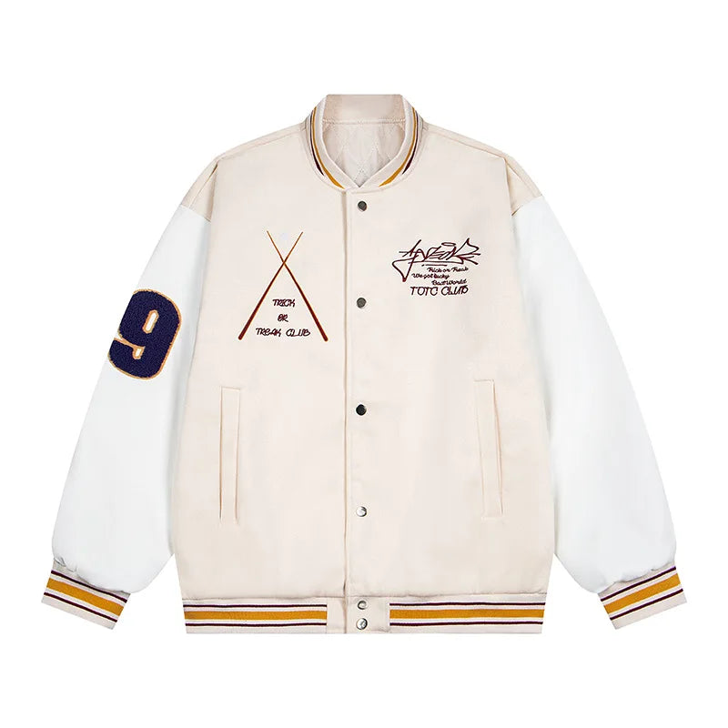 Trendy Brand Flag Letter Embroidered Baseball Jacket Autumn and Winter Retro Loose PU Leather Sleeves Men's Jacket