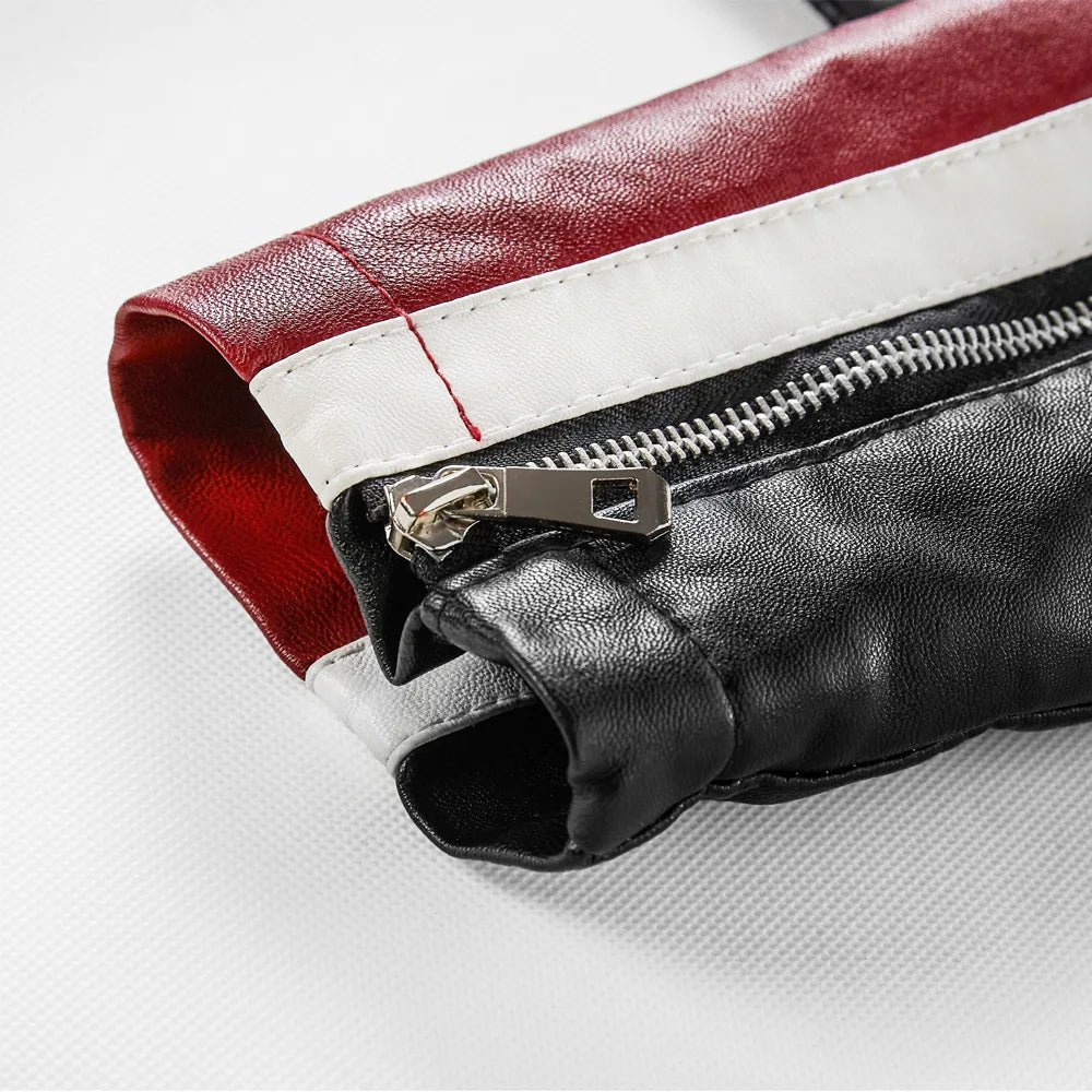 L-3XL Plush Leather Jacket Men's Coat Youth Motorcycle Suit Color Blocking New Style Leather Coat