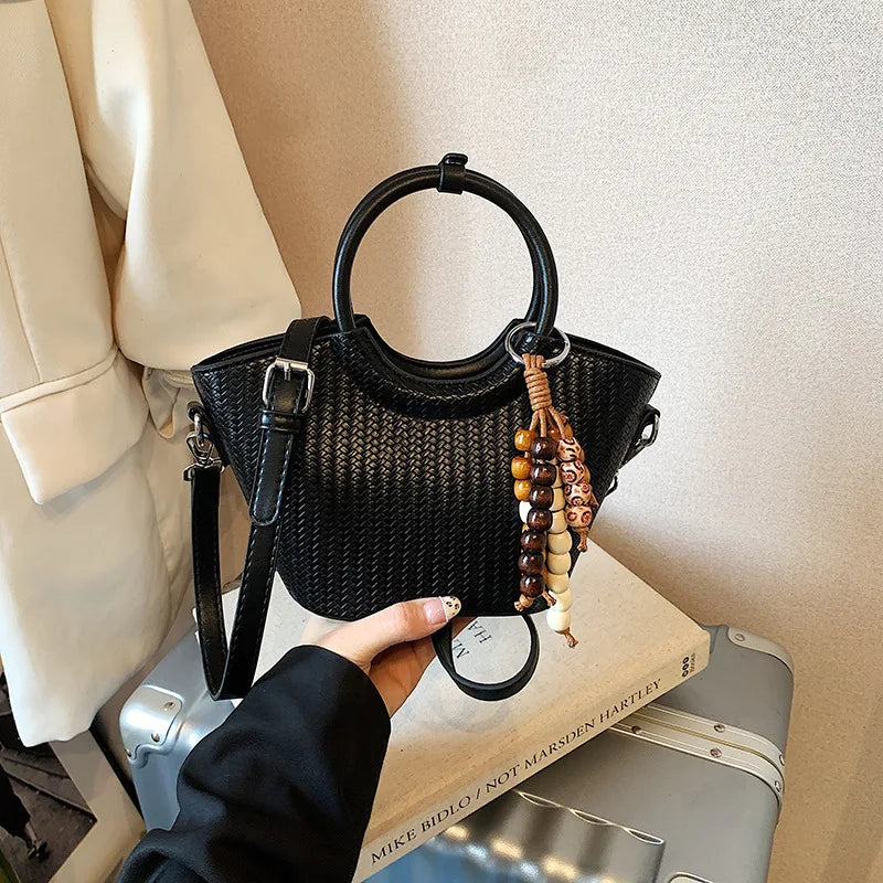 HotSale Small Satchel Bag Bead Charm Accent Vintage Hardware Detachable Strap PU Leather Date Night Elegant Handbag