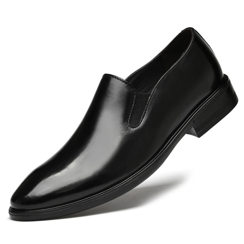 Men's Uniform Dress Oxford Loafers Derby Flats Shoes Low-top Slip on Cow Genuine Leather Pointed Toe Business Casual Breathable