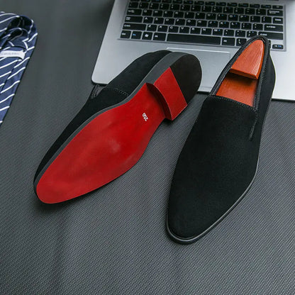 Suede Leather Slip on Casual Loafers Breathable Fashion Red Bottoms for Men Shoes