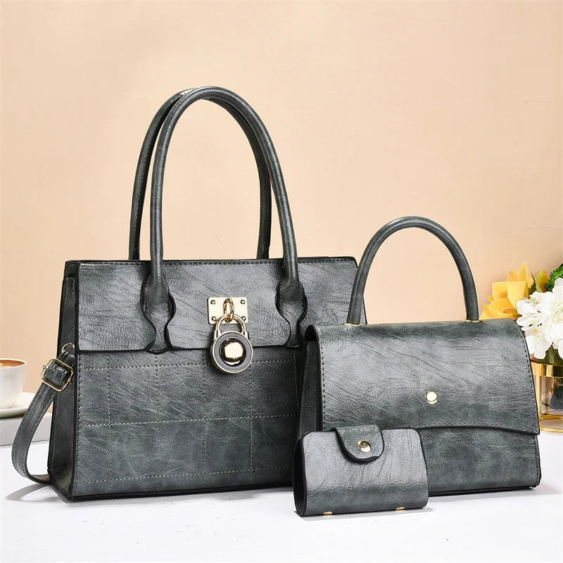 2026 acs Main Pour Femmes Luxury Designer Women's 3-Piece PU Leather Handbags Wallet Set Shoulder Bags Nylon Zipper Closure
