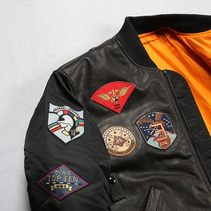 American MA-1 Baseball Cotton Padding Jacket Men's Stand-up Collar Sports Casual Plus Size Embroidered Sheepskin Leather Jackets