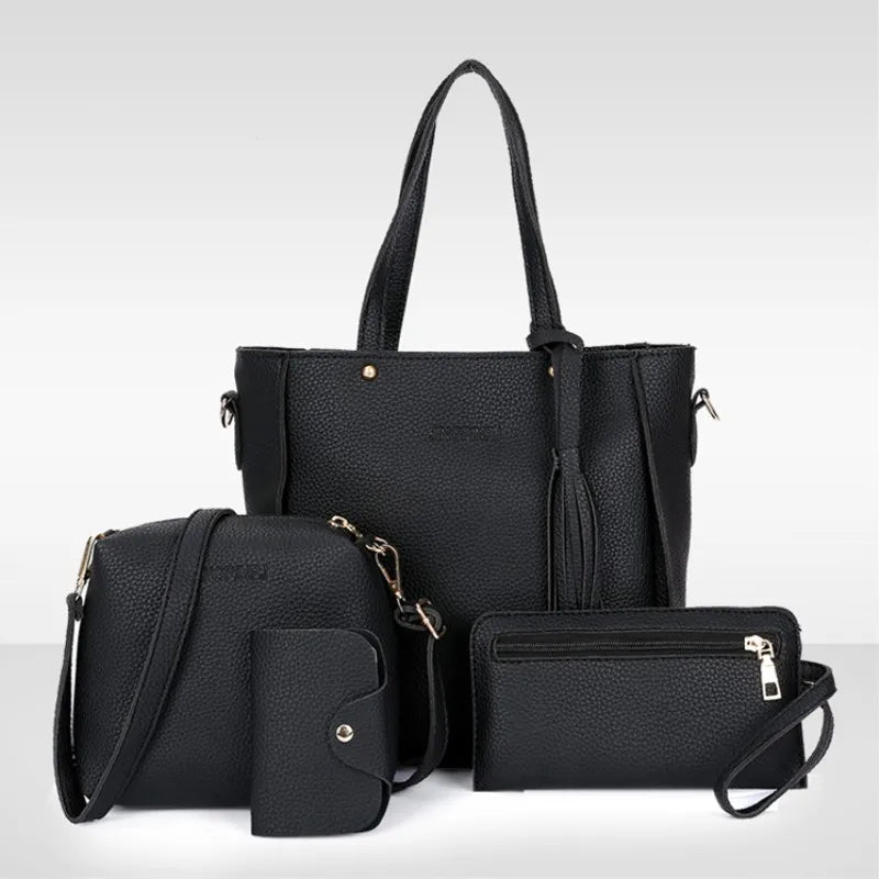 New Hot Sale Sac a Main Lady Shoulder Bag Tote Purse Satchel Set 4 Pcs Set Bag Design Handbag Pu Leather Bag