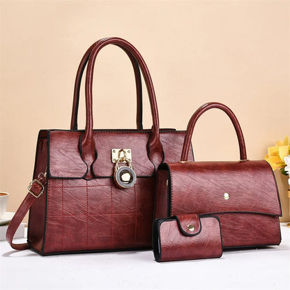 2026 acs Main Pour Femmes Luxury Designer Women's 3-Piece PU Leather Handbags Wallet Set Shoulder Bags Nylon Zipper Closure