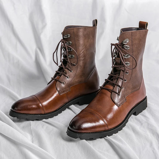 Custom High Top Microfiber Leather Plus Size Flat Boots 38-48 Men Shoes Male Casual Motorcycle Boot