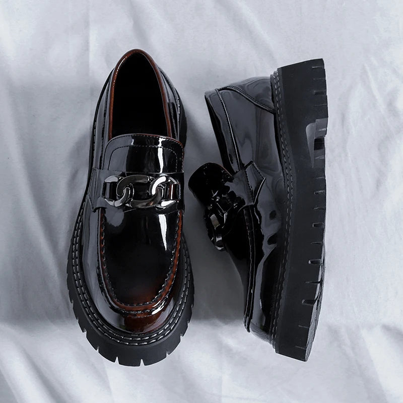 Thick Sole Patent Leather Dress Shoes Comfortable Casual Slip on Height Increasing Loafer Shoes for Men